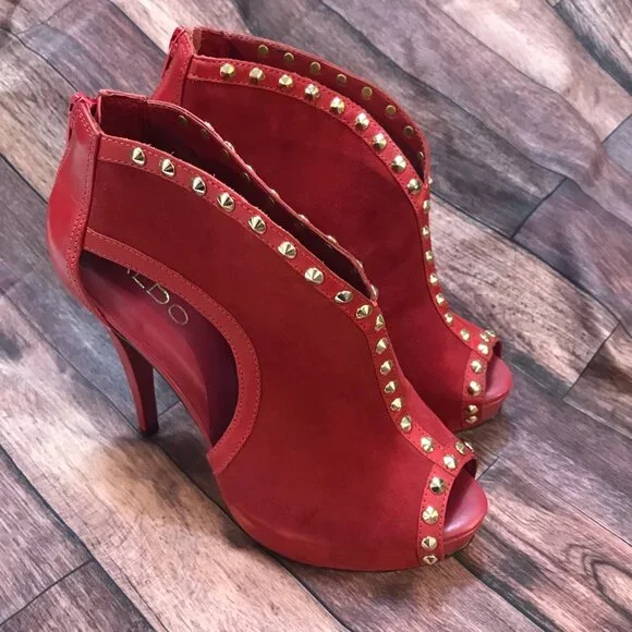 Aldo | Shoes | Red Hot Platform Heels Gold Embellished Suede Leather  Christmas Dress | Poshmark
